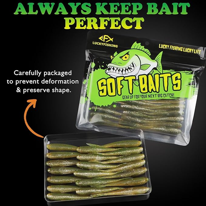 LUCKYFISHING Soft Plastic Baits 20PCS/30PCS/40PCS Forked Tail Fishing Soft Bait for Bass Walleye Trout Crappie Lures 3in/3.5in/4in