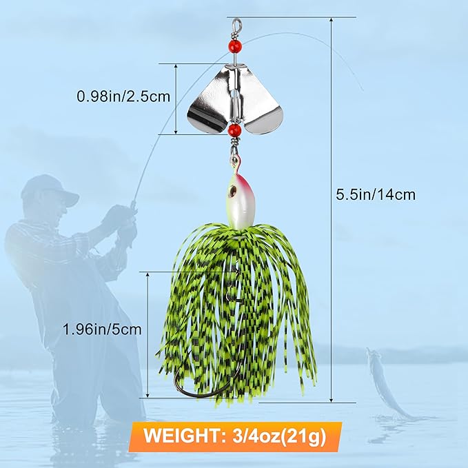 Spinnerbait Fishing Lures Kit Set, 6pcs Bass Fishing Buzzbait Multicolor Bass Trout Salmon Metal Spinner Baits Swim Jigs Freshwater Saltwater Fishing