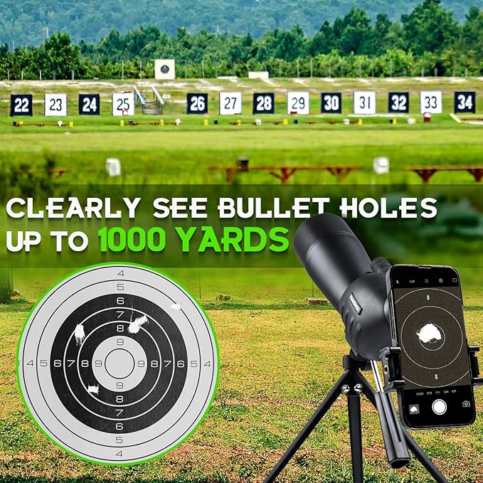 25-75 X 60 Spotting Scope with Tripod Phone Adapter Monocular Telescope Spotting Scopes for Target Shooting Hunting Bird Watching Black