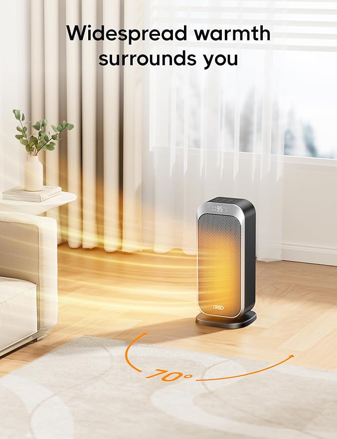Dreo Space Heater, 1500W Fast Heating Portable Heaters for Indoor Use, 8 Safe Protection for Desk Office Bedroom, 70° Oscillation, Quiet Electric PTC Ceramic with Remote, 12H Timer