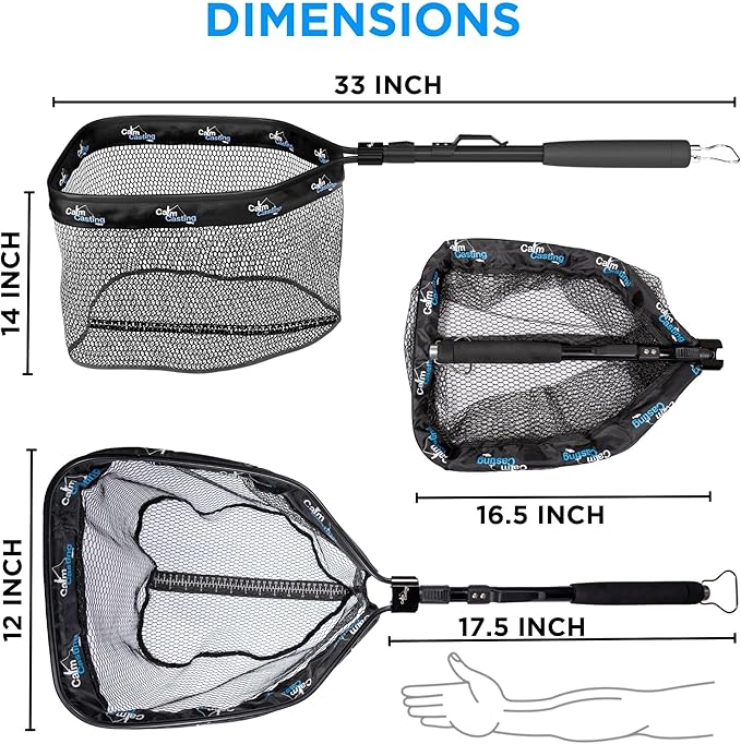 3in1 Floating Fishing Net with inbuilt Weighing Scale & Ruler for Kayak, Fly, Bass, Trout, Salmon, Steelhead Fishing, Rubber Coated Landing net for Catch & Release, Lightweight & Folding
