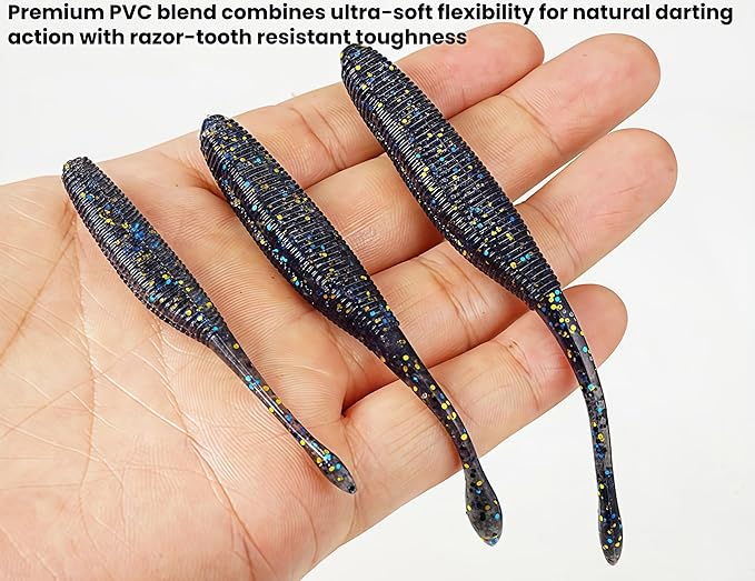 Slow Sinking Soft Fishing Lures Paddle Tail Worm Kit, 3in /3.7in /4.5in - 6 Colors Tail-Wagging Soft Baits with Salt-Infused for Bass/Walleye/Crappie Finesse Fishing,48/60/90Pack.