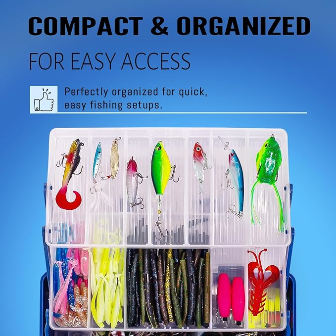 448-Pcs Fishing Lures Kit – Complete 3-Layer Tackle Box Set with Hooks, Weights, Bobbers, Pliers, Rigs, Leaders, Fluorocarbon Line, Accessories & More for Kids Fishing Gear
