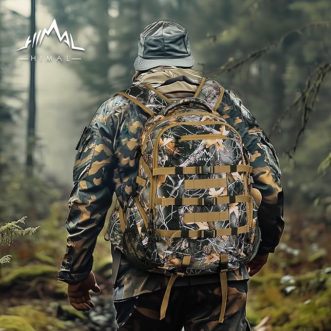 600D Waterproof Hunting Backpack for Men, 30L Camo Hunting Pack with Bow Holder