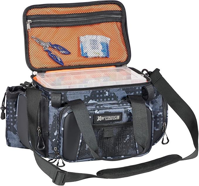 X Strike Fishing Bag - Waterproof Storage with 4 3600 Tackle Box, Saltwater & Freshwater Shoulder Bag for Camping, Hunting, Hiking, Travel