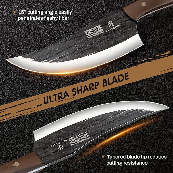 6 Inch Viking Knife, High Carbon Steel Japanese Kitchen Chef Knife, Hand Forged Butcher Knife for Meat Cutting, Multipurpose Cooking Knives for Home & Camping & BBQ