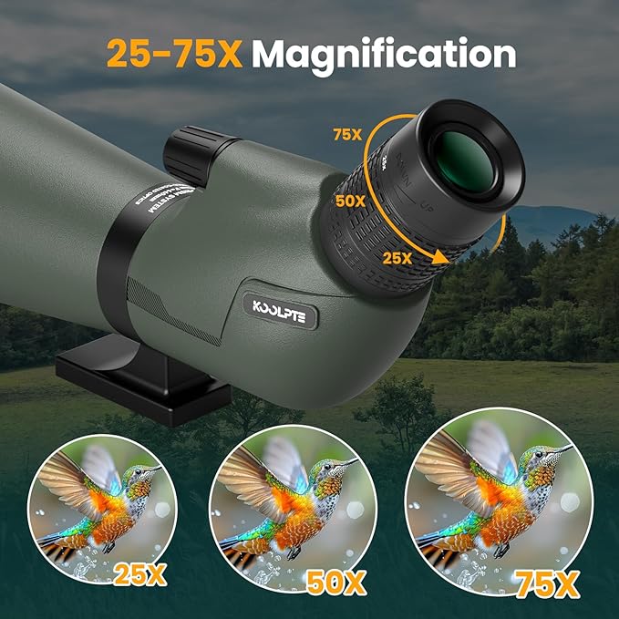 Spotting Scope 25-75x85 with Phone Adapter, Tripod & Carrying Bag -Fully Multi-Coated Optics,BAK4 High Definition Waterproof Spotter Scope for Birding, Hunting, Astronomy, Outdoor Observation,Green