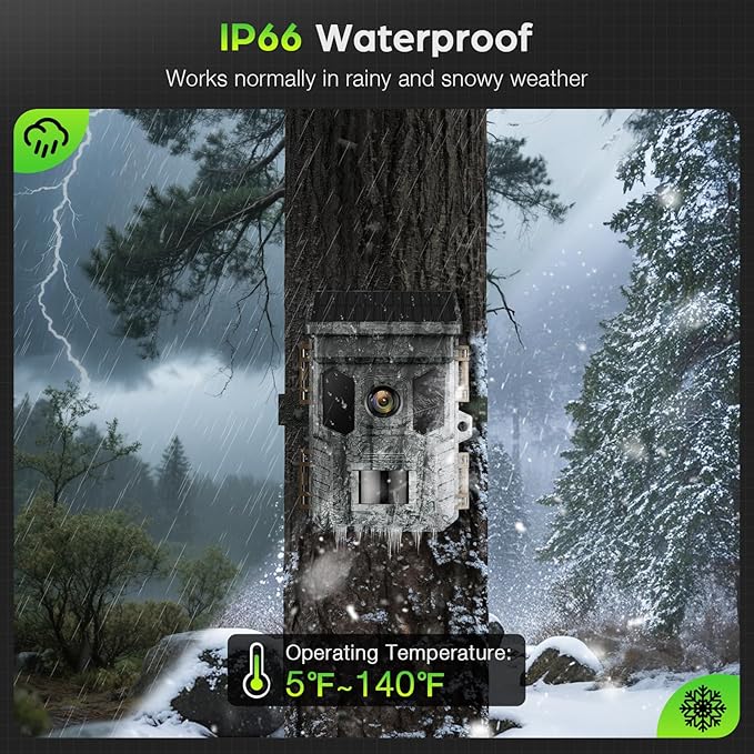 WiFi Trail Camera Solar, 4K 64MP Game Cam with Night Vision Motion Activated Waterproof IP66, 0.2s Trigger Trail Cam with 850nm Low Glow Infrared LEDs, Wildlife Camera with 32GB SD Card