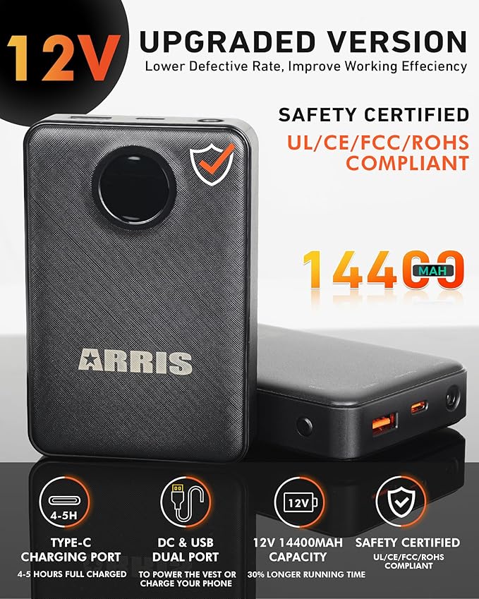 ARRIS Graphene-Enhanced Heated Vest with Patented Size Adjustable Design For Men and Women