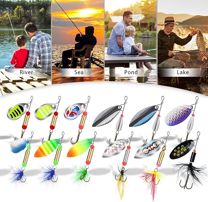 TRUSCEND Swimming or Jigging Fishing Spinners with Two-Way Spinning Spoons System, Rooster Tail Fishing Lures with Flash Copper Body & Blade, Freshwater and Saltwater Blade Bait for Bass Walleye Trout