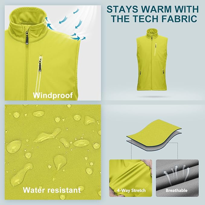33,000ft Men's Windproof Lightweight Golf Vest Outerwear with Pockets, Softshell Sleeveless Jacket for Running Hiking Sports