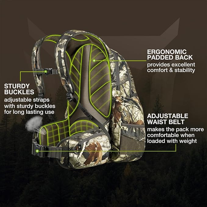 TIDEWE Hunting Backpack, Waterproof Camo Hunting Pack with Rain Cover, Long-Lasting Large Capacity Hunting Day Pack for Rifle Bow Gun (Next Camo G2)