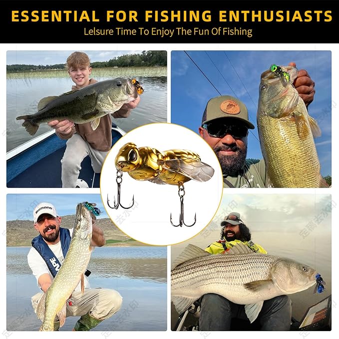 Fishing Lures, 3-Piece Topwater Lures for Bass, Walleye, and Pike, 2025 New Wasp-Style Top Water Crawler for Freshwater & Saltwater Fishing, 2.6in, 15g