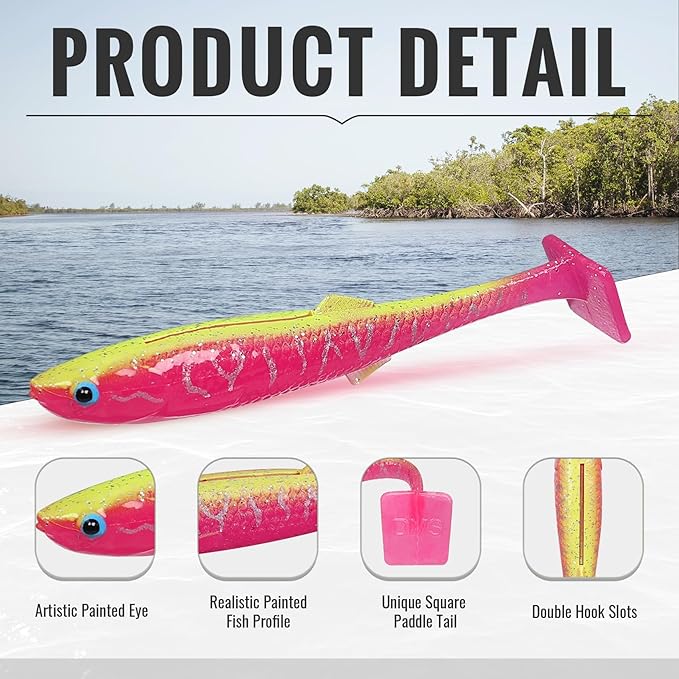 TRUSCEND Easy Catch Soft Lures, Unique Vibrating Swim Action and Trembly Sinking Move for More Bites, Amazing Soft Swimbaits for Family Fishing, Well-Made Fishing Lures for Bass Trout Crappie Walleye
