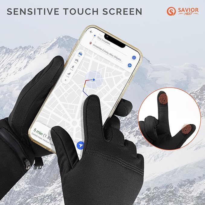 SAVIOR HEAT Heated Glove Liners for Men Women, Rechargeable Battery Electric Heated Gloves, Winter Warm Glove Liners, Thin Gloves Riding Ski Snowboarding Hiking Cycling Hand Warmers