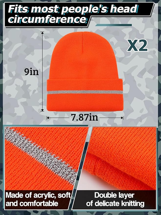 Apipi 2 Set Blaze Orange Hunting Vest and Beanie - High Visibility Safety Vest for Men, with Reflective Strips for Outdoor