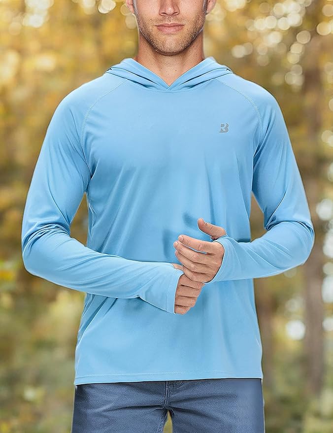 Roadbox UPF 50+ Fishing Shirts for Men, Long Sleeve UV Sun Protection Hoodie, Outdoor Hiking Running Swimming Rash Guard