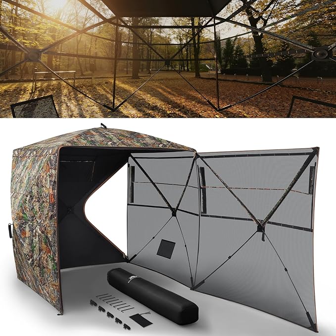 Rhino Valley Hunting Blind 270° See Through, Pop Up Hunting Tent with Double Opening, Portable Resilient Ground Blinds with Silent Magnetic Door & Sliding Windows
