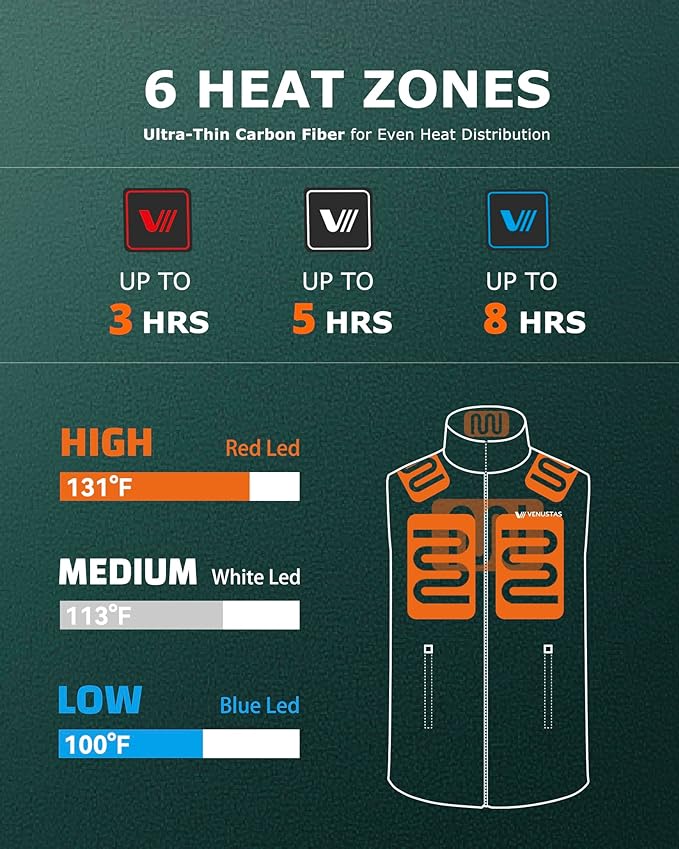 Venustas Men's Fleece Heated Vest with Battery, Lightweight Insulated Electric Vest