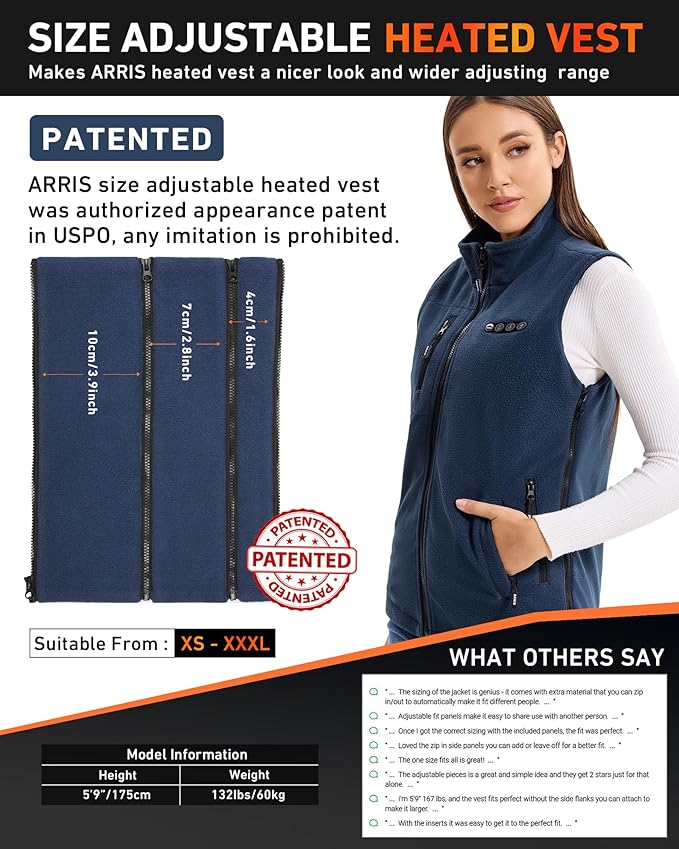 ARRIS Fleece Heated Vest for Women with 7.4V Battery Pack, Size Adjustable 8 Heating Zones Heating Clothing for Hunting