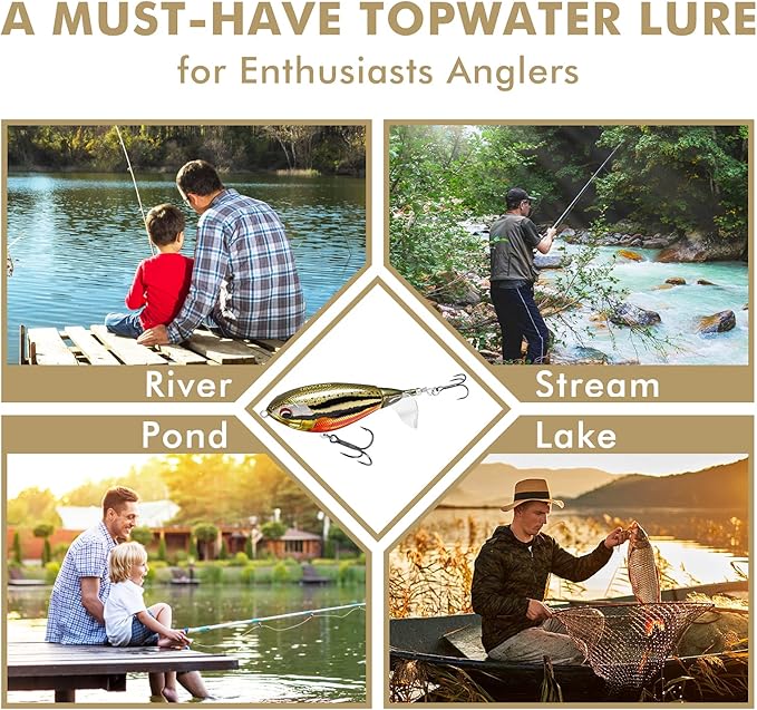 TRUSCEND PoPobait with BKK Hooks, Top Water Plopper Fishing Lures for Bass Walleye Pike Catfish Musky Perch, Floating Lure for Freshwater or Saltwater, Amazing Teasers Fishing Gifts for Family Fishing