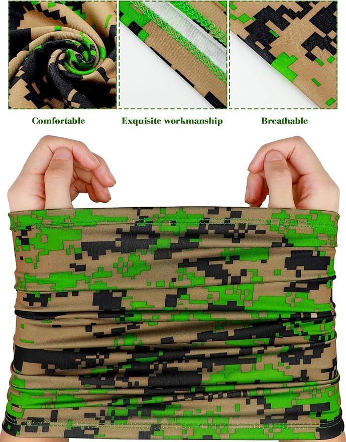 8 Pcs Summer Camo Neck Gaiter Scarf Bandanas for Men Sun Hoods Balaclava Cooling Breathable Face Mask Outdoor Sports (Camo Style, Camouflage Color)