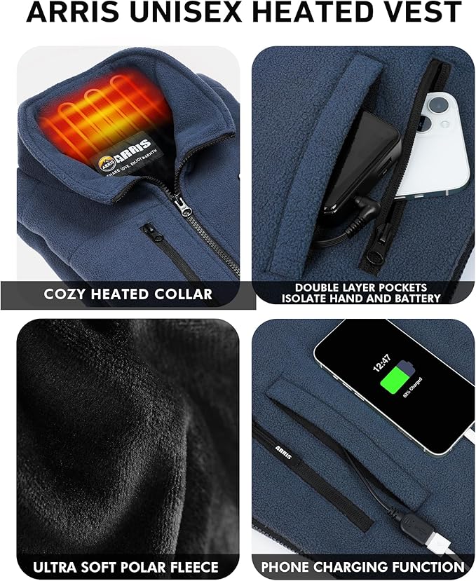 ARRIS Fleece Heated Vest for Women with 7.4V Battery Pack, Size Adjustable 8 Heating Zones Heating Clothing for Hunting
