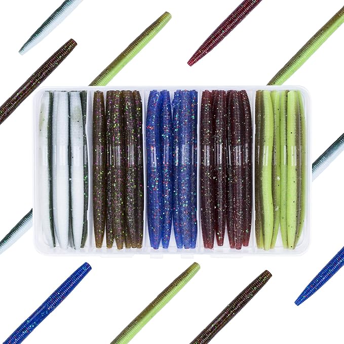 Senko Worms Kit – 4"/5" Soft Plastic Fishing Lures with Salt Impregnation for Bass Fishing
