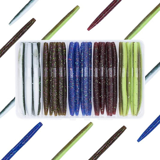 Senko Worms Kit – 4"/5" Soft Plastic Fishing Lures with Salt Impregnation for Bass Fishing