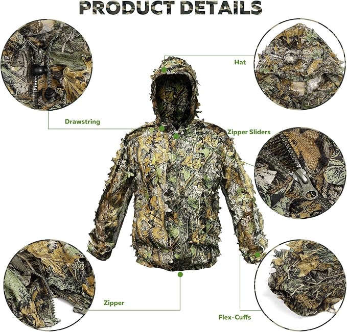 Upgrade Ghillie Suit Outdoor 3D Lifelike Super Lightweight Hooded Camouflage Clothing Jungle Woodland Hunting Shooting