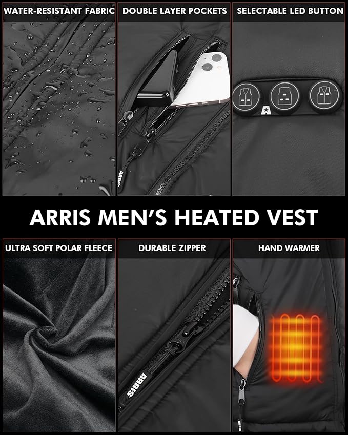 ARRIS Fleece Heated Vest for Men with Battery Pack Included, Size Adjustable 8 Heating Zones for Hunting