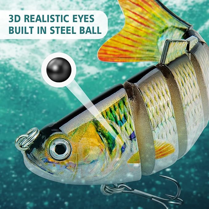 Bass Fishing Lure for Freshwater and Saltwater Lifelike Fishing Lures Multi Jointed Swimbait for Bass Trout Crappie Walleye Pike Fishing Gifts for Men