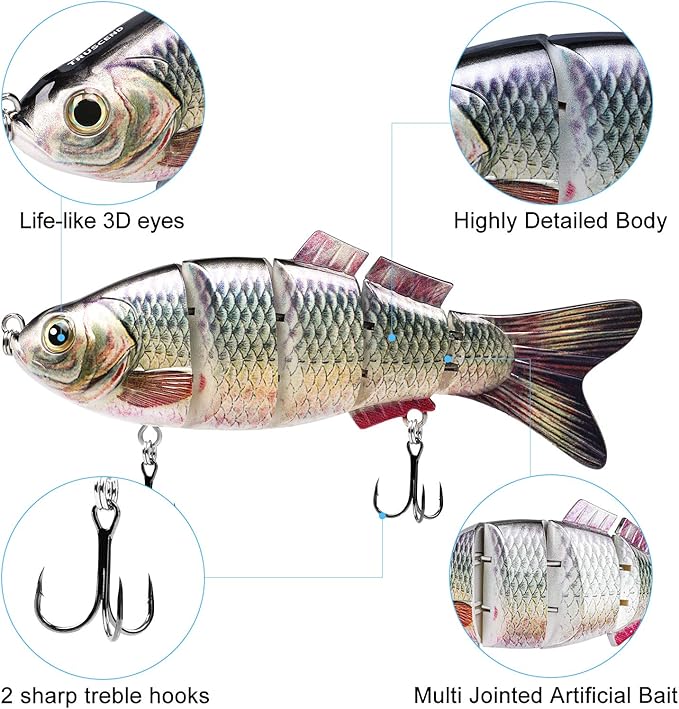 TRUSCEND Easy Catch Swimmax, Magic Noisy Turbulent Wiggling and Vibrating Actions for More Bites, Segmented Swimbait Jointed by Dyneema Strongest Fiber, Lifelike Fishing Lures for Relax Family Fishing