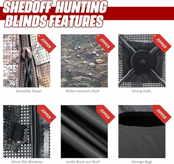 Wide Bottom Hunting Blind 3/4 Person with Portable Chair, 270 Degree See Through Pop up Ground Blinds for Deer Turkey Duck Hunting, Bow Hunting Adjust Windows with Silent Zipper
