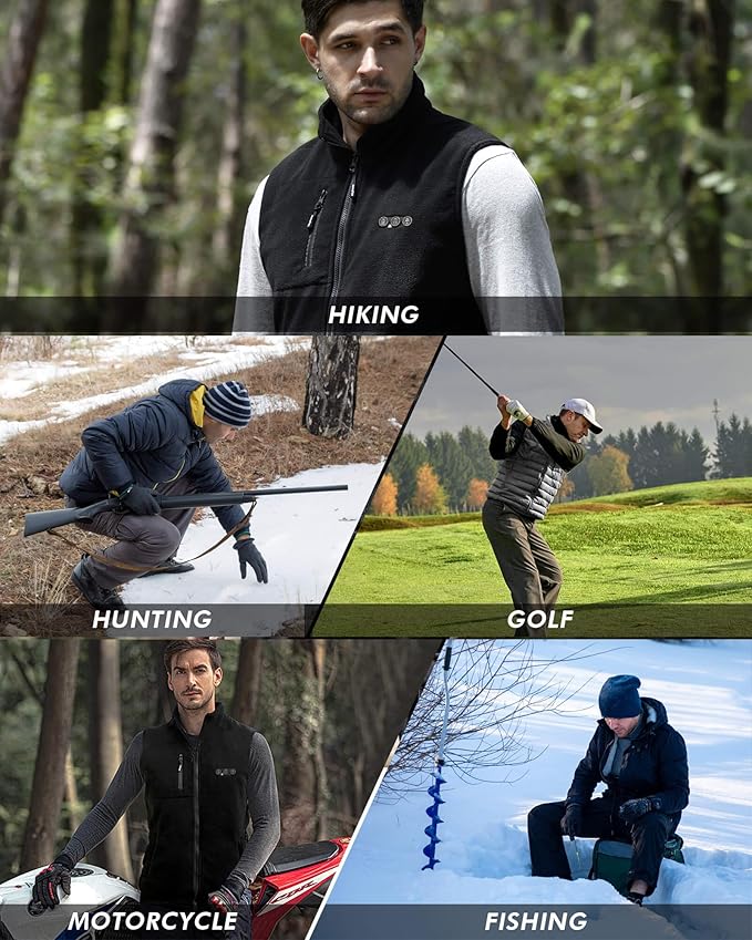 ARRIS Fleece Heated Vest for Men with Battery Pack Included, Size Adjustable 8 Heating Zones for Hunting