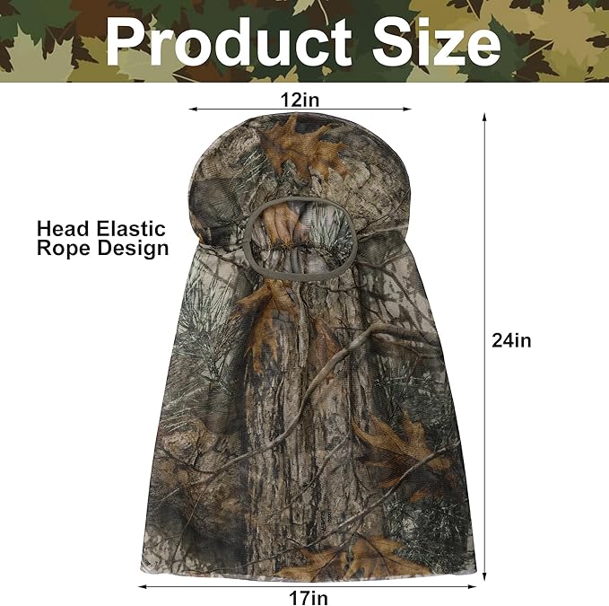 Watayo 2 Pcs Camo Hunting Face Mask, Hunting Head Net Camouflage Balaclava, Adjustable Hunting Breathable Mesh Mask for Men