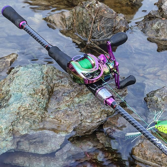 Sougayilang Baitcasting Fishing Combos, Carbon&Glass Fiber Composite 2 Piece Fishing Rods with Casting Reel- 6'0"