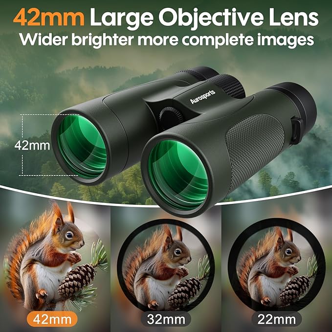 12x42 UHD Binoculars for Adults High Powered: Waterproof for Bird Watching - Large View, Lightweight, Fogproof Binoculars for Hunting Hiking Bird Watching Travel Cruise Green