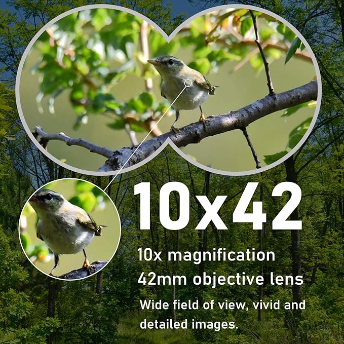 10x42 Binoculars for Adults High Powered - Waterproof Fogproof BAK4 Prism, with Phone Adapter for Bird Watching, Hunting, Travel