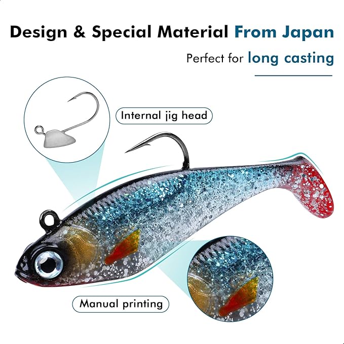 TRUSCEND Pre-rigged Fishing Jig Lures for Freshwater and Saltwater, Innovative Super Durable TPE Bass Lures, Lifelike Shrimp Crayfish Swimbait, Weedless Lure for Crappie Trout Walleye, Keep Separately
