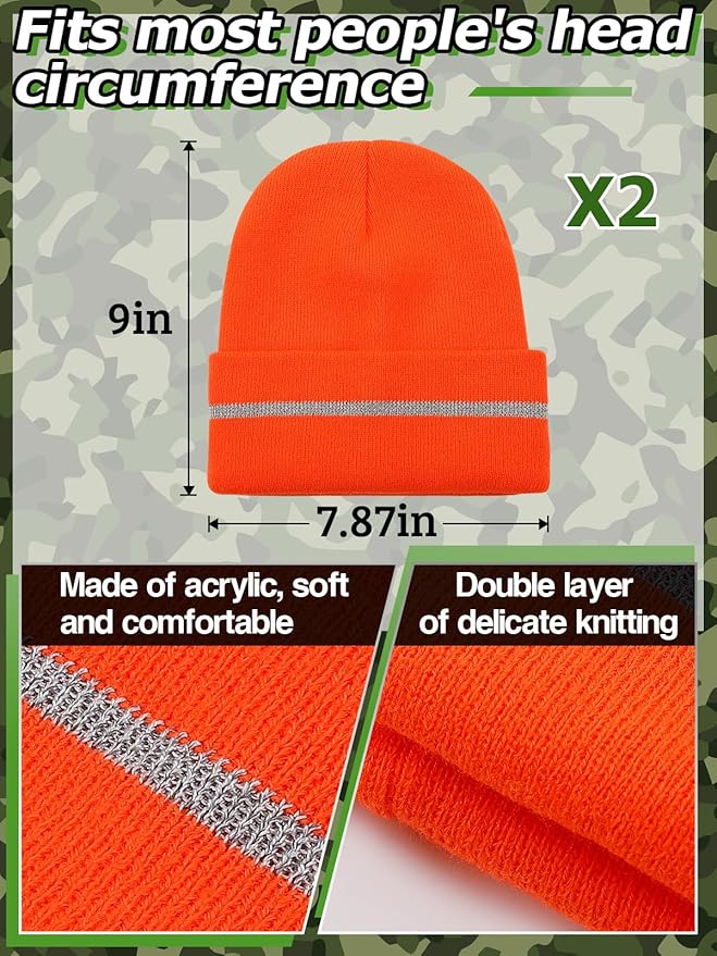 Apipi 2 Set Blaze Orange Hunting Vest and Beanie - High Visibility Safety Vest for Men, with Reflective Strips for Outdoor