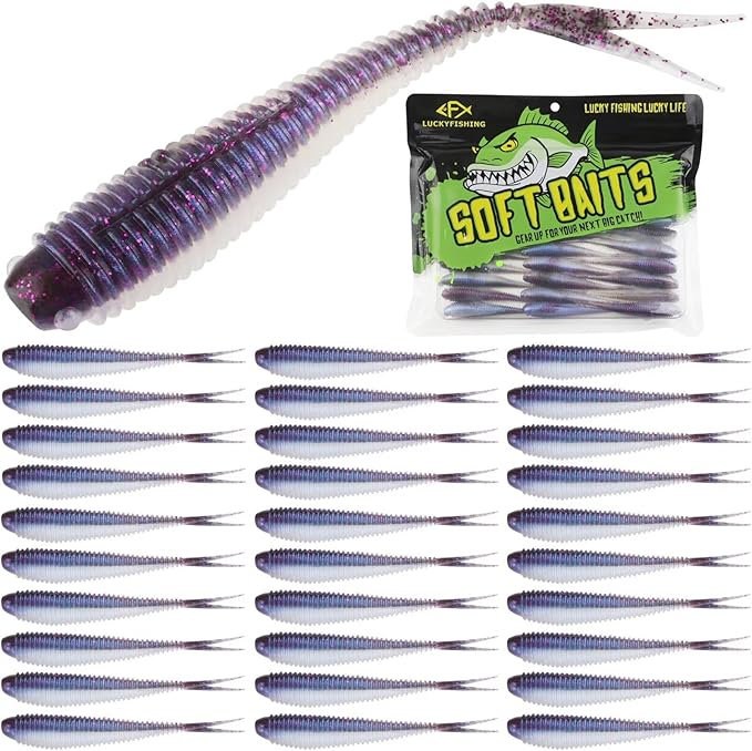 LUCKYFISHING Soft Plastic Baits 20PCS/30PCS/40PCS Forked Tail Fishing Soft Bait for Bass Walleye Trout Crappie Lures 3in/3.5in/4in