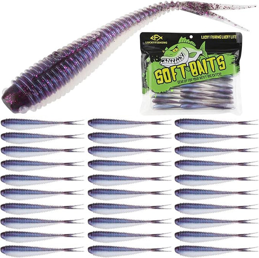 LUCKYFISHING Soft Plastic Baits 20PCS/30PCS/40PCS Forked Tail Fishing Soft Bait for Bass Walleye Trout Crappie Lures 3in/3.5in/4in