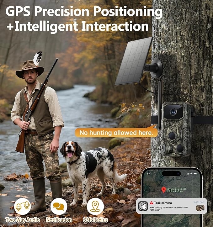 4G LTE Cellular Trail Camera, 6K GPS Solar Battery Powered Game Camera 0.1s Trigger Motion Activated, IP67 Waterproof Trail Cam, Night Vision Wildlife Monitor Cameras, Built-in SIM Card,120 Wide Angle