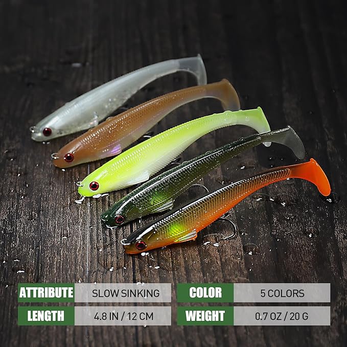 TRUSCEND Easy Catch Pre-Rigged Soft Lures, Unique Vibrating Swim Action and Trembly Sinking Move for More Bites, Amazing Soft Swimbait for Family Fishing, Fishing Lures for Bass Trout Crappie Walleye