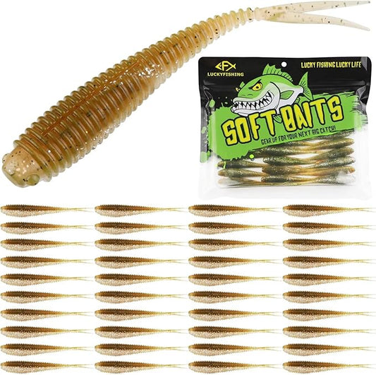 LUCKYFISHING Soft Plastic Baits 20PCS/30PCS/40PCS Forked Tail Fishing Soft Bait for Bass Walleye Trout Crappie Lures 3in/3.5in/4in