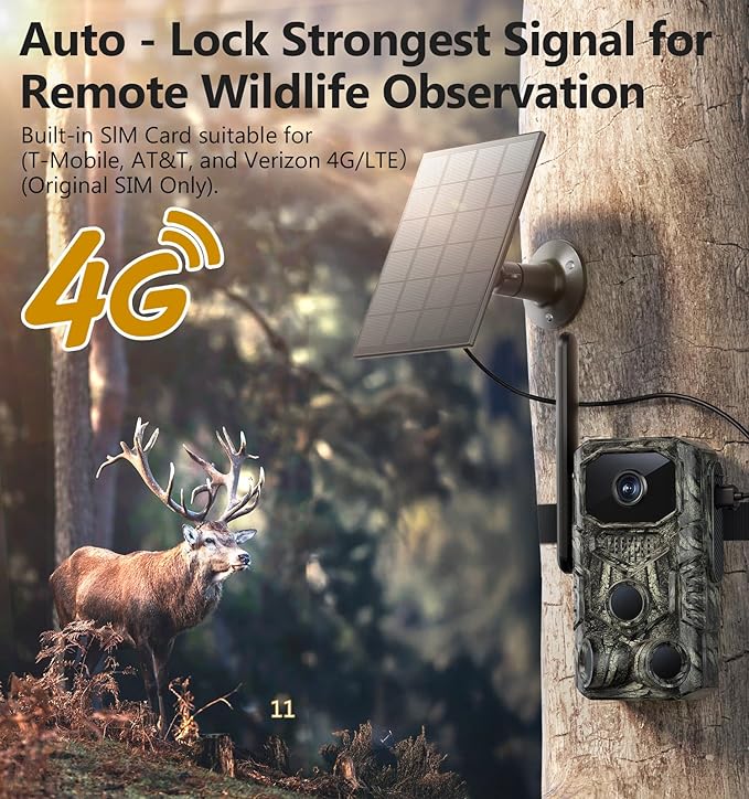 4G LTE Cellular Trail Camera, 6K GPS Solar Battery Powered Game Camera 0.1s Trigger Motion Activated, IP67 Waterproof Trail Cam, Night Vision Wildlife Monitor Cameras, Built-in SIM Card,120 Wide Angle