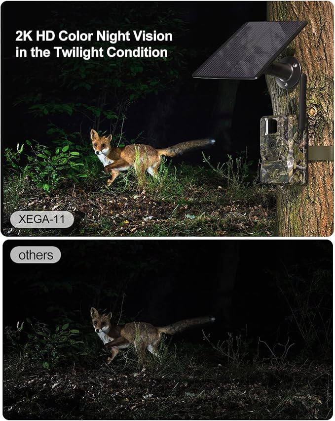 Xega 4G Solar Cellular Trail Camera with Live Feed, 2K GPS 7800mAh Wildlife Camera, No Glow 940nm Night Vision Motion Detection Instant Alarm 2-Way Audio Cloud/TF, Only Support The Build-in SIM Card
