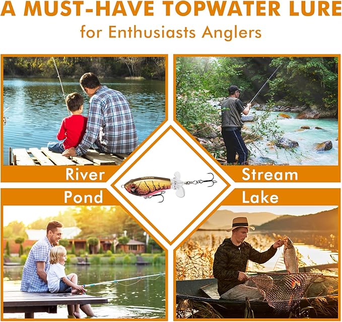 TRUSCEND PoPobait with BKK Hooks, Top Water Plopper Fishing Lures for Bass Walleye Pike Catfish Musky Perch, Floating Lure for Freshwater or Saltwater, Amazing Teasers Fishing Gifts for Family Fishing