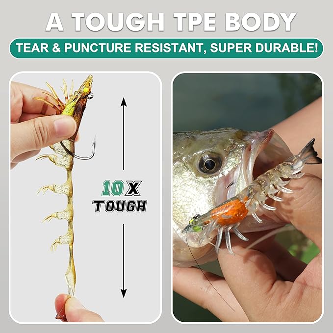 TRUSCEND Pre-rigged Fishing Jig Lures for Freshwater and Saltwater, Innovative Super Durable TPE Bass Lures, Lifelike Shrimp Crayfish Swimbait, Weedless Lure for Crappie Trout Walleye, Keep Separately